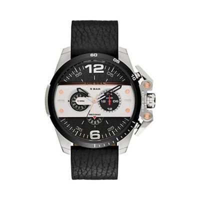 Men's 'Ironside' black dial & leather strap watch dz4361